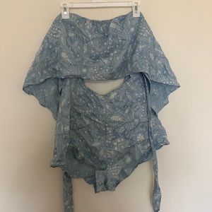 Light blue paisley strapless romper